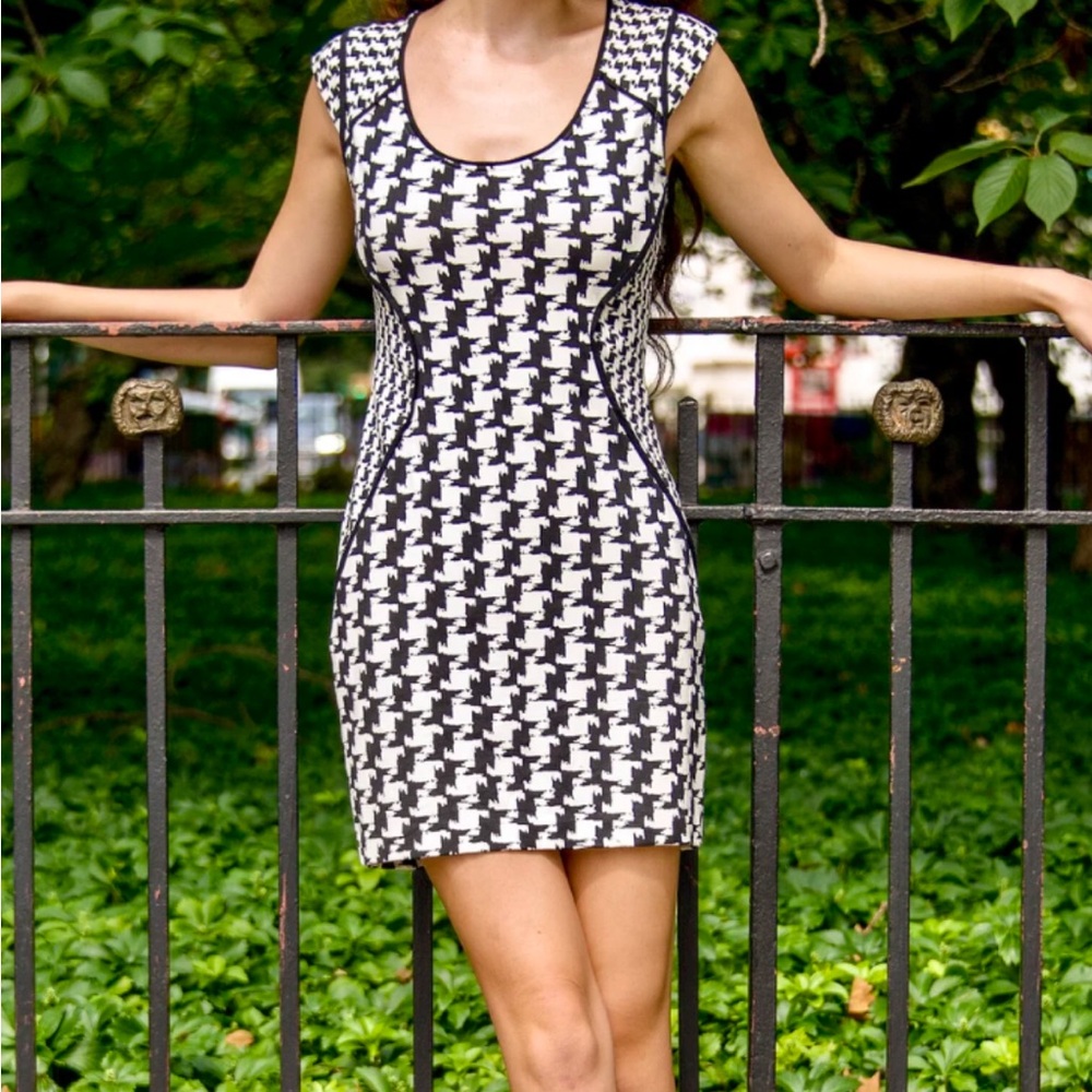 Houndstooth Cap-Sleeve Dress